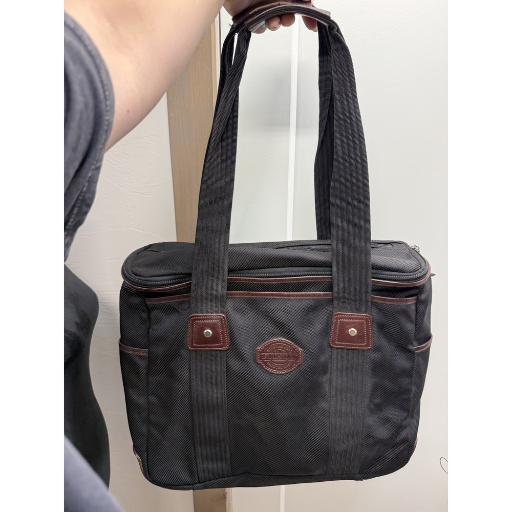 Filson Messenger Bag Men's Black Nylon Leather Accents Top Zip VTG 18.5"x14.5"